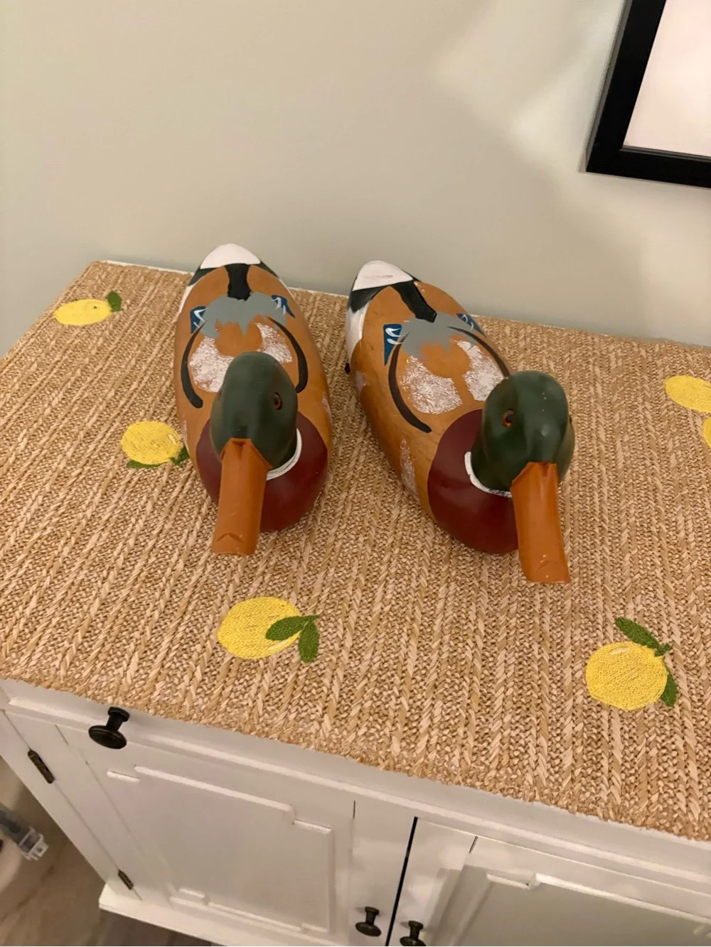 Vintage Solid Wood Mallard Duck Decoy Pair Rustic Waterfowl Cabin Decor set